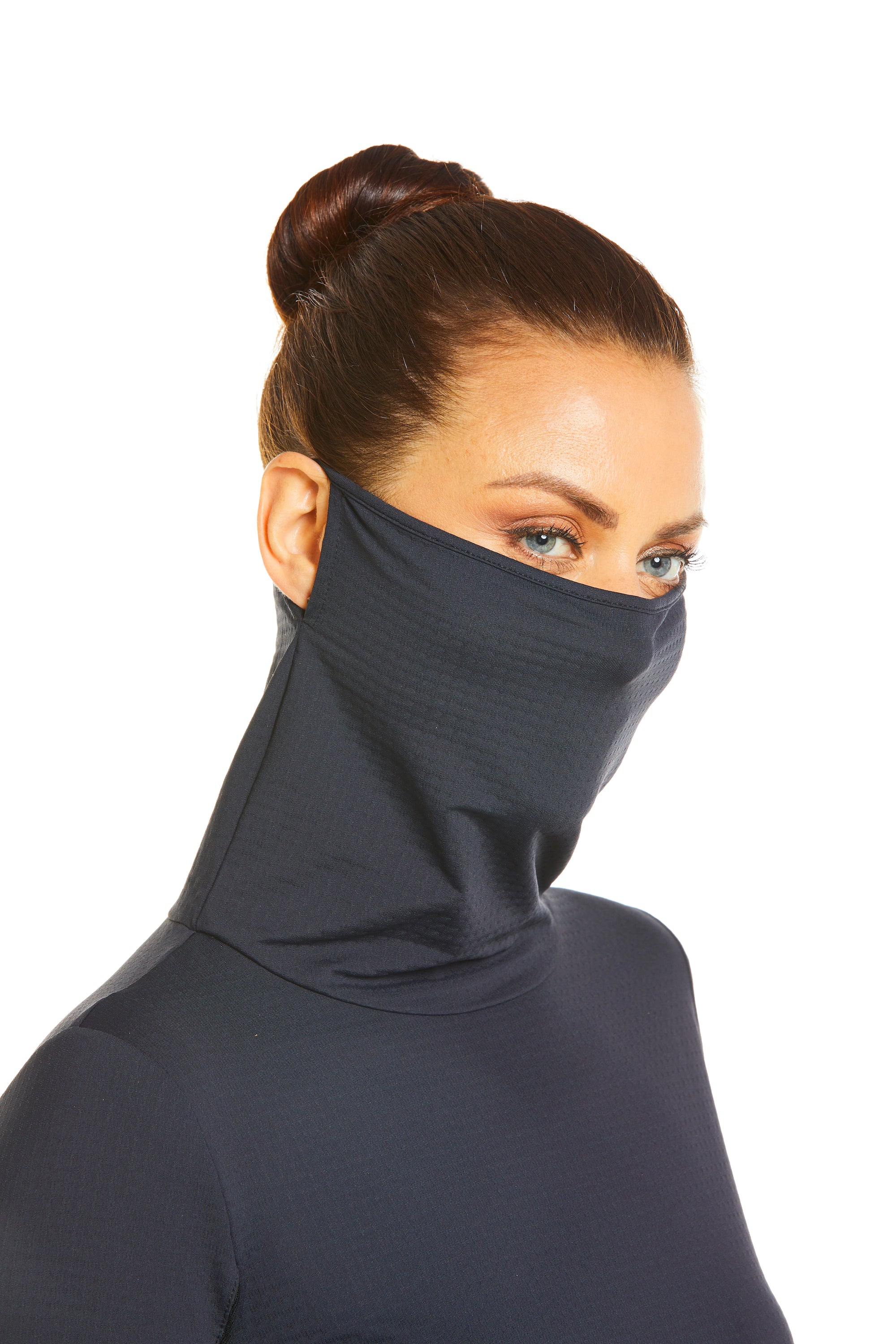 Our IBKareFUL top features a built-in neck gaiter to protect you from the sun and airborne allergens.