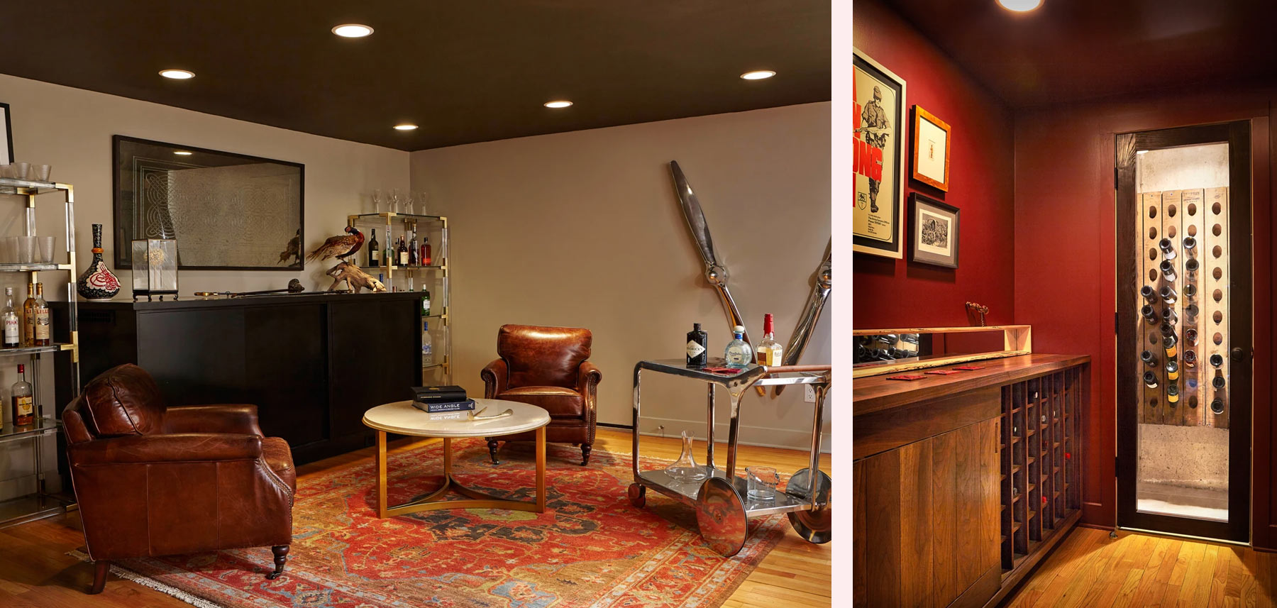 Global Home | Interior Design | Catskills Residence Bar Area and Wine Room