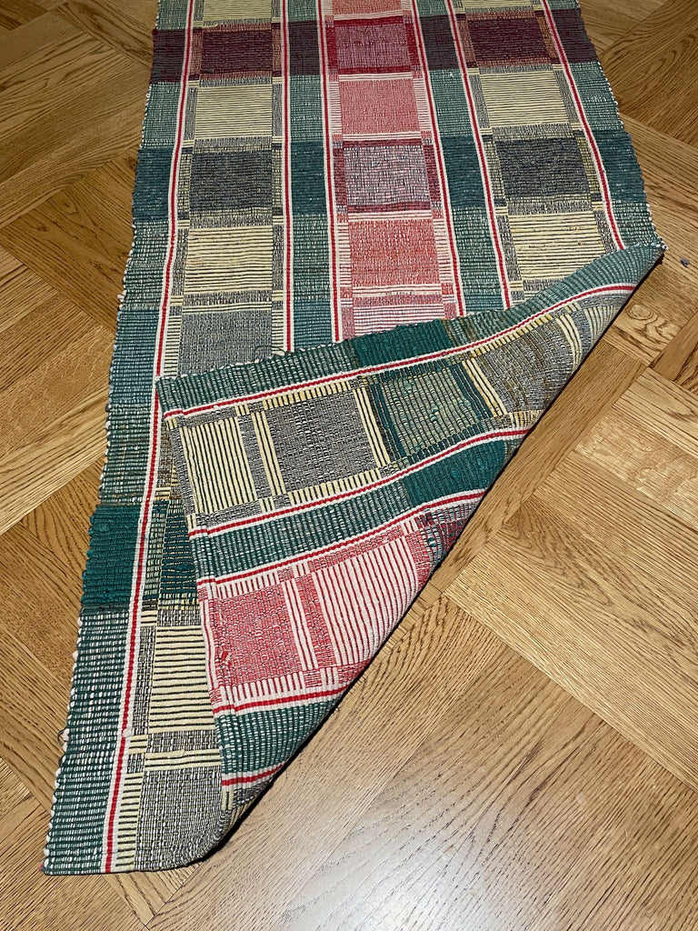 pink green yellow check hall runner floor carpet entry way mat long narrow mat cotton reversible