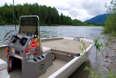 The boat facing a favorite run on the Skykomish.  This piece of water just seems to fish great no matter what the river height.