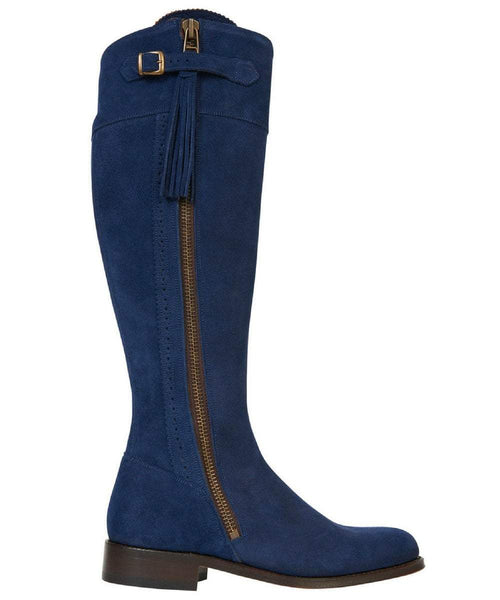 navy leather knee length boots