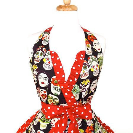 "Just Peachy" Frida and Skulls Apron