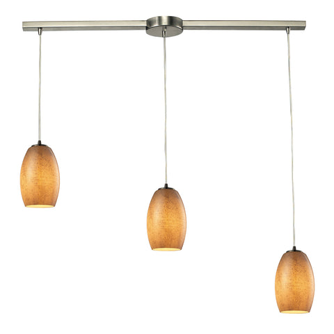 Andover 3 Light Pendant In Satin Nickel And Textured Beige Glass