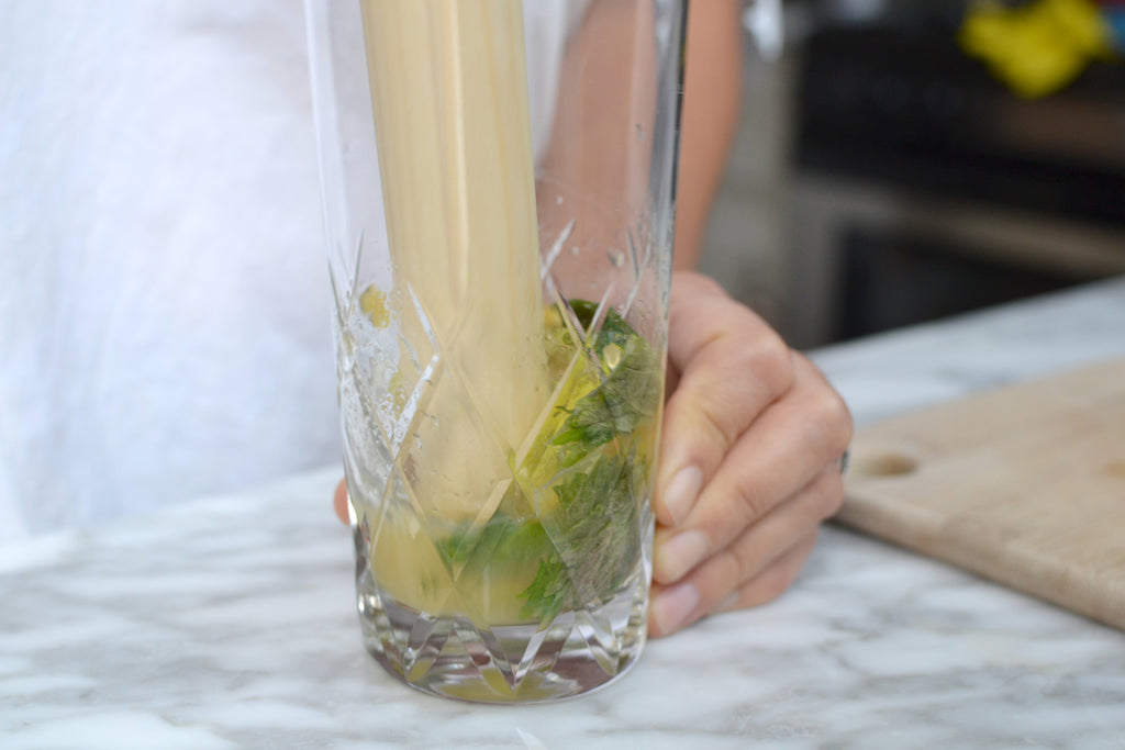 Muddling the Shiso Shochu Mojito