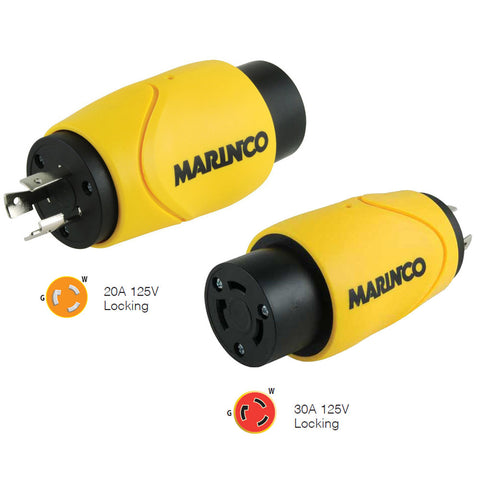 Marinco Straight Adapter 20Amp Locking Male to 30Amp Locking Female Connector - Reel Draggin' Tackle