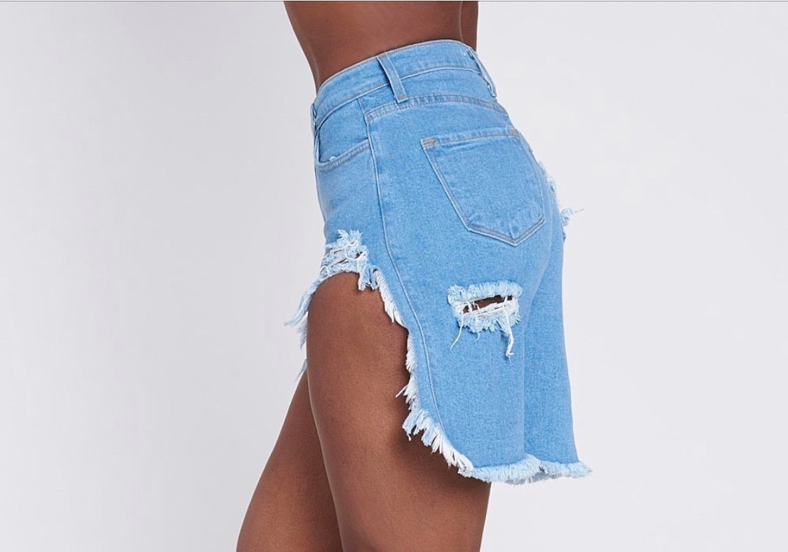 high low jean shorts