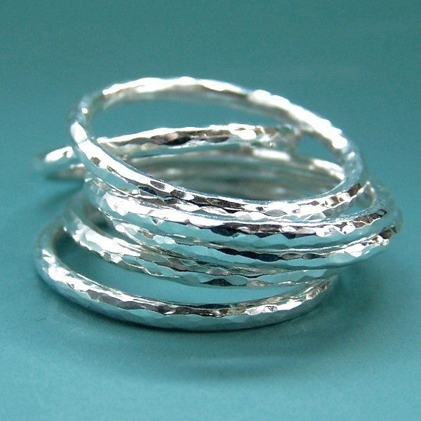 Hammered Pure Sterling Silver YOLLA Sterling Silver Stacking Rings 3 Rings