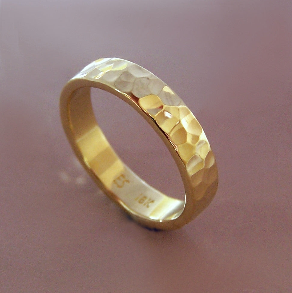 18k Yellow Gold Hand Hammered Wedding Band Choose a