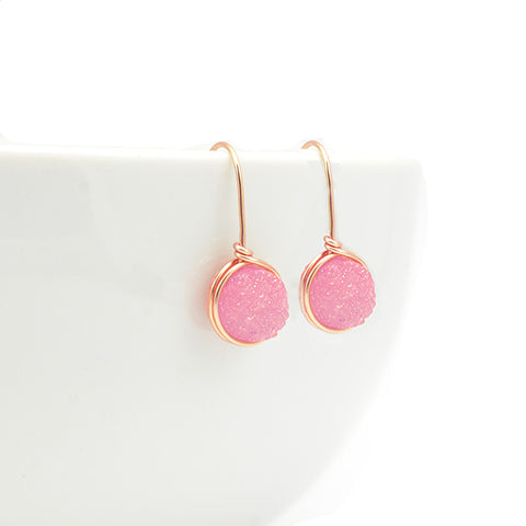 Pink Druzy Earrings