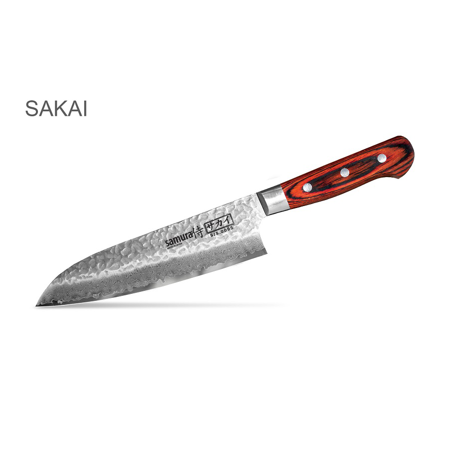 SJS-0095 Кухонный нож "Samura Sakai" сантоку (Santoku Knife) с деревянной рукоятью 180 мм 60 HRC