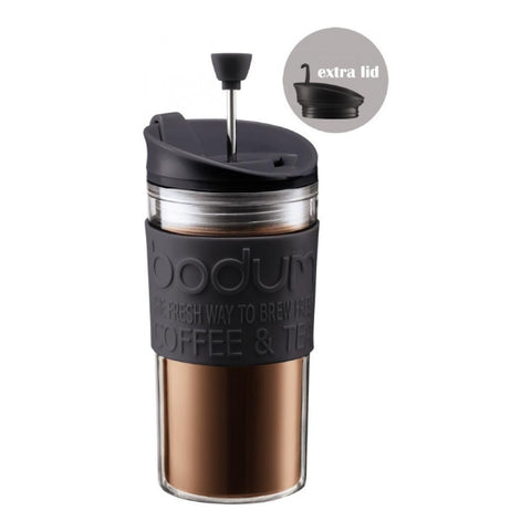Кофейник френч-пресс дорожный пластиковый (с дополнительной крышкой) BODUM Travel, 0.35л, цвета в ассортименте