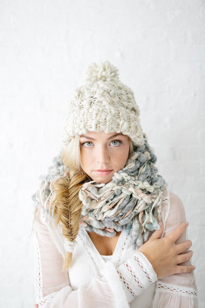 Knit Collage Snow Bunny Cable Beanie Hat