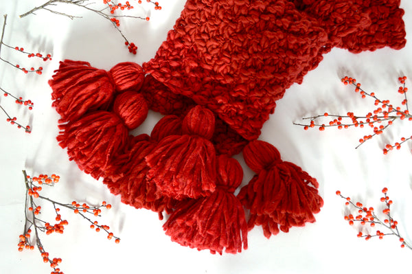 Knit Collage Mistletoe Tassel Scarf Knitting Pattern