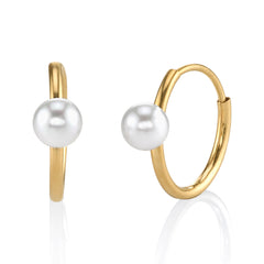 Pearl and Gold Mini Hoops