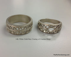 Raw cast of 14K white gold scroll rings