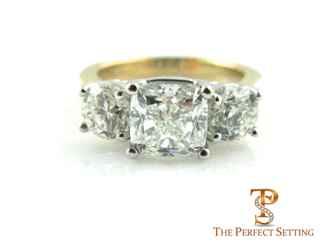 custom three 3 stone cushion cut diamond engagement and anniversary ring 