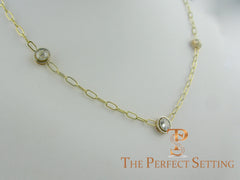 Custom Bezel Set Diamond Necklace on Fancy Unique Chain