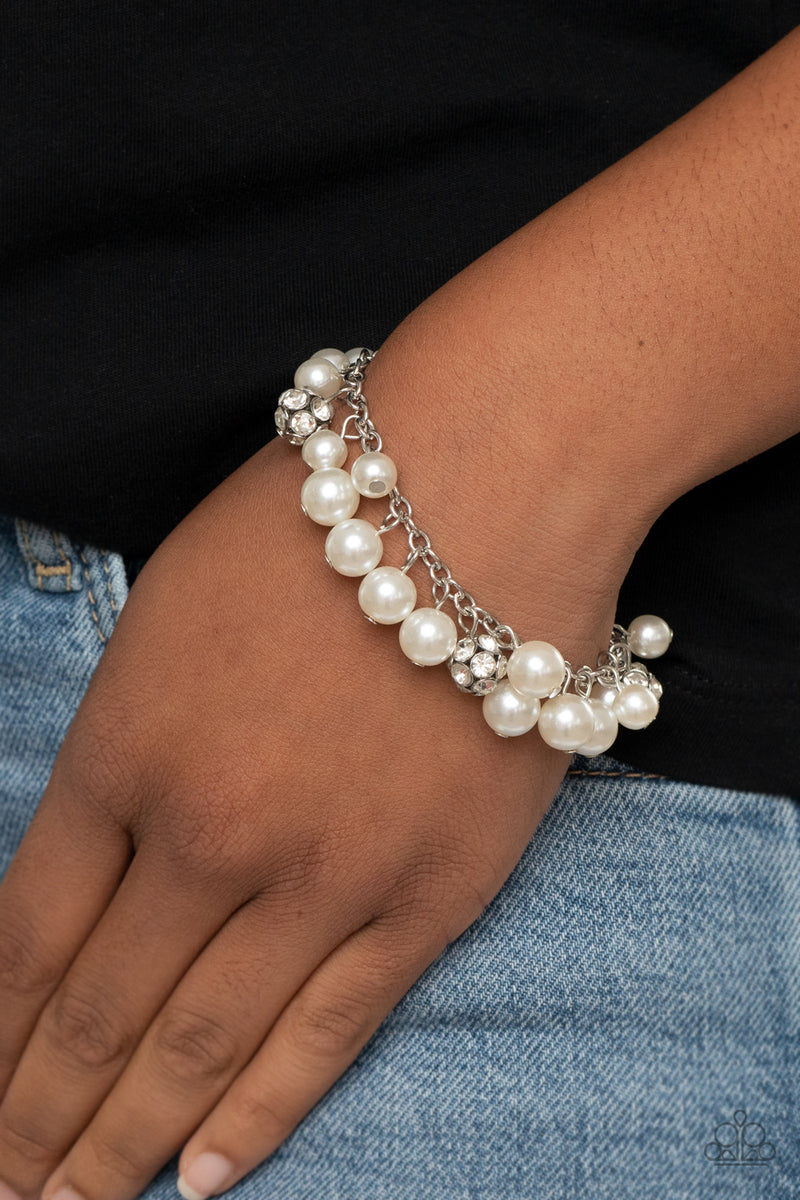 The Grandeur Tour White Bracelet Paparazzi Accessories Bedazzle Me Pretty Mobile Fashion