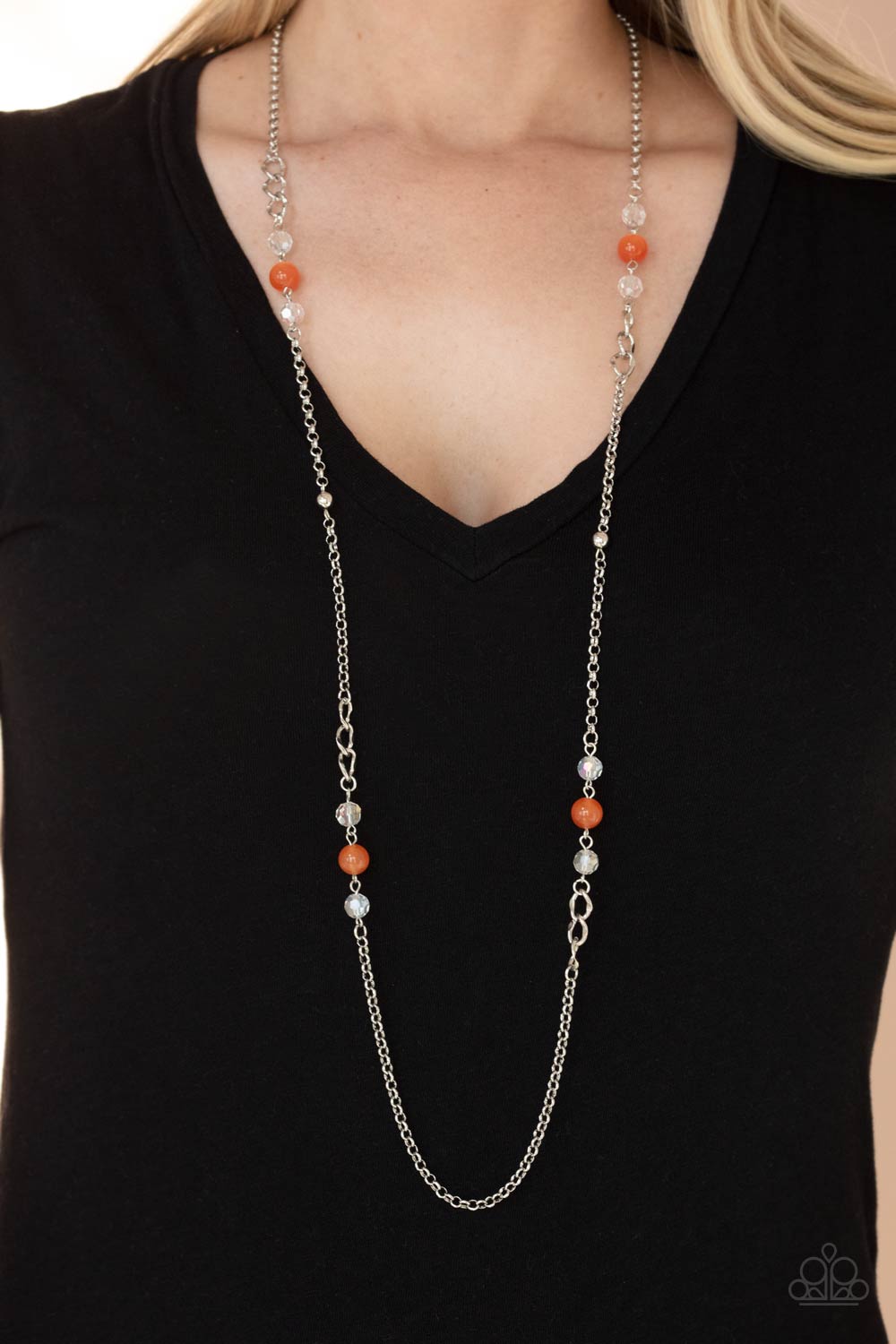 orange and silver necklace paparazzi