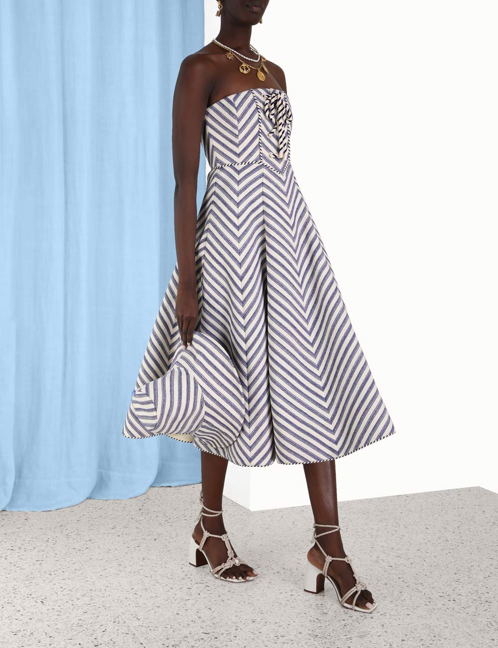 Zimmermann | High Tide Laced Midi Dress - Navy/Cream – Sisters & Co
