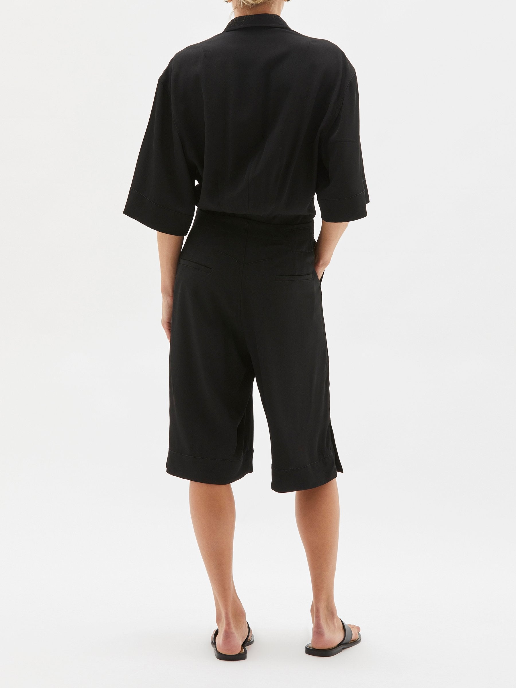Bassike | Viscose Twill Utility Playsuit - Black