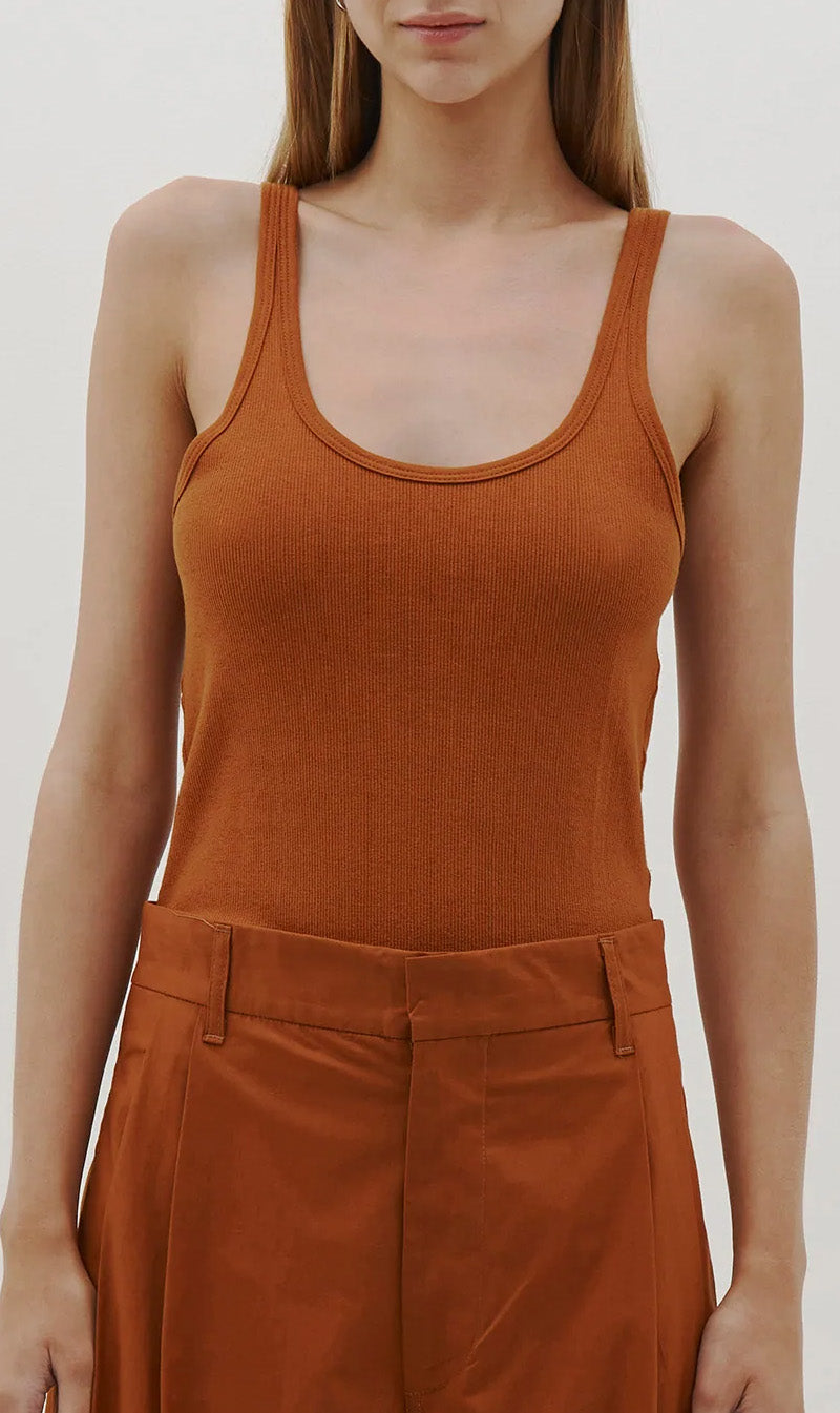 Bassike | Slim Scoop Rib Tank - Orange Rust