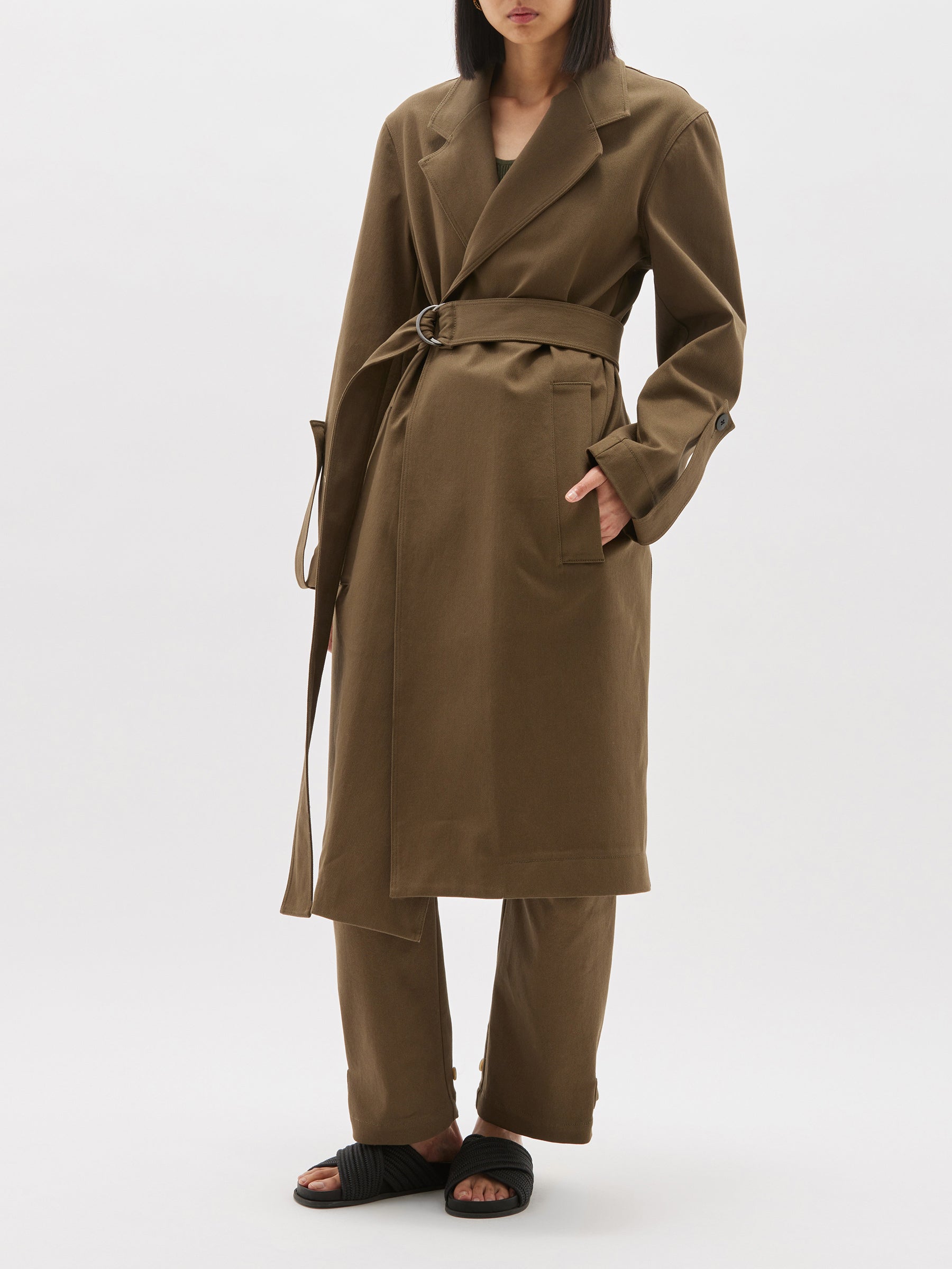 Bassike | Mercerised Cotton Twill Trench - Khaki