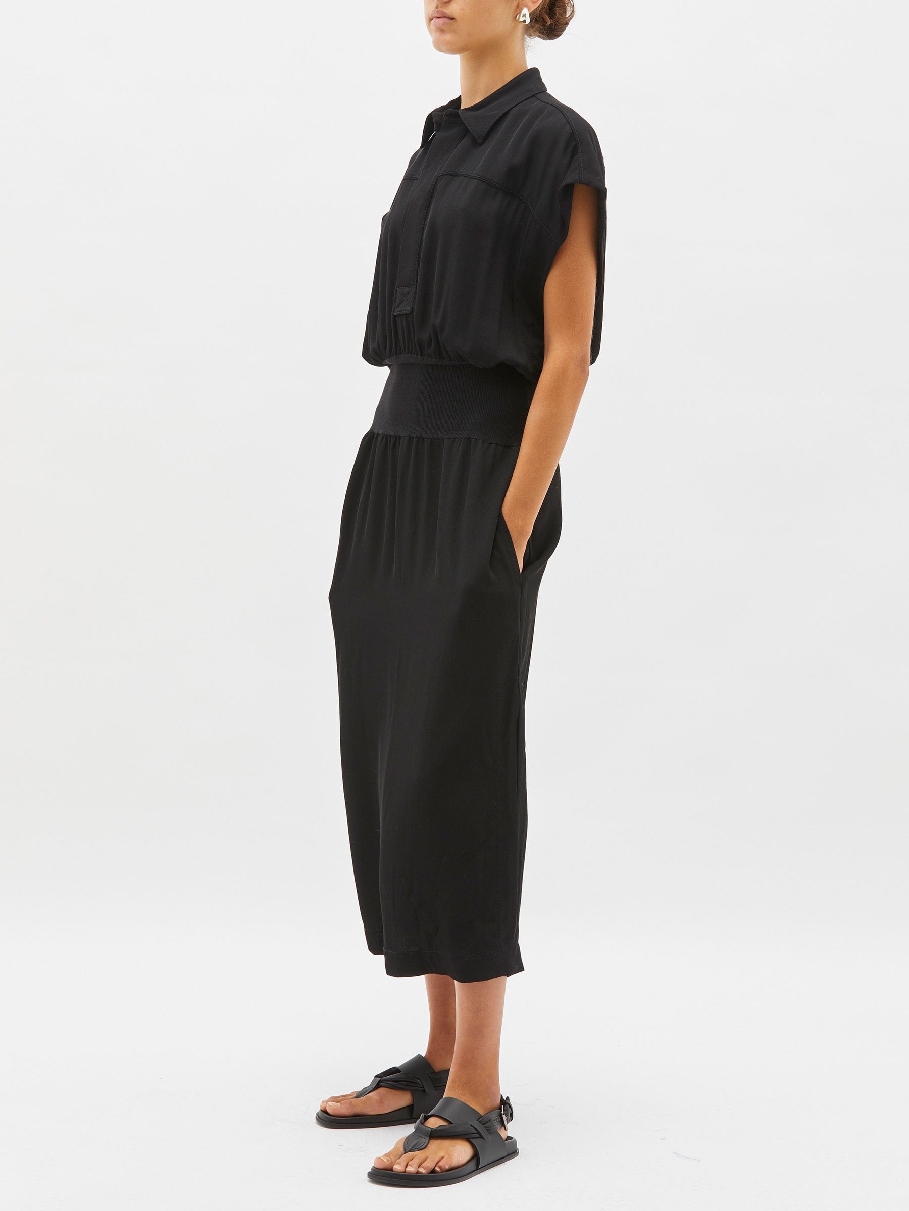 Bassike | Twill Rib Insert Shirt Dress - Black