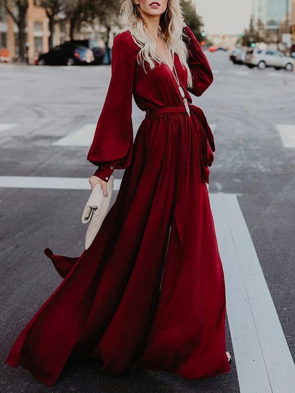 red long sleeve maxi dresses