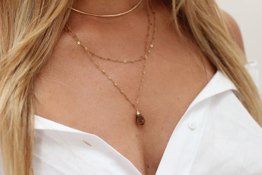 beer quartz necklace in 14k gold fill by delia langan jewelry