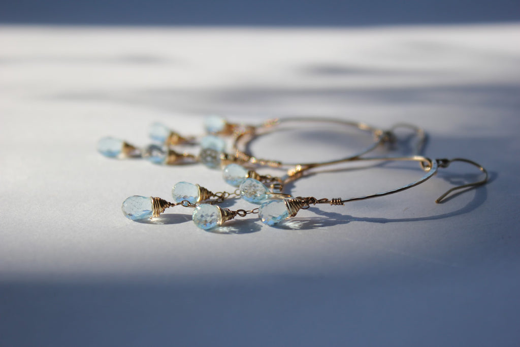 blue topaz cascade earrings handmade by delia langan jewelry