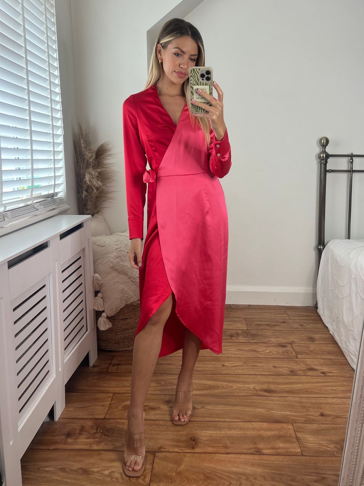 Jem Colourblock Wrap Dress in Pink & Red