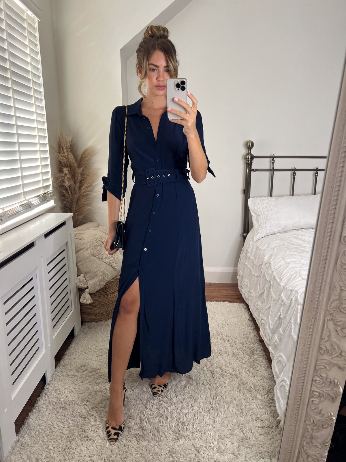 Daphne Belted Shirt Dress / Navy