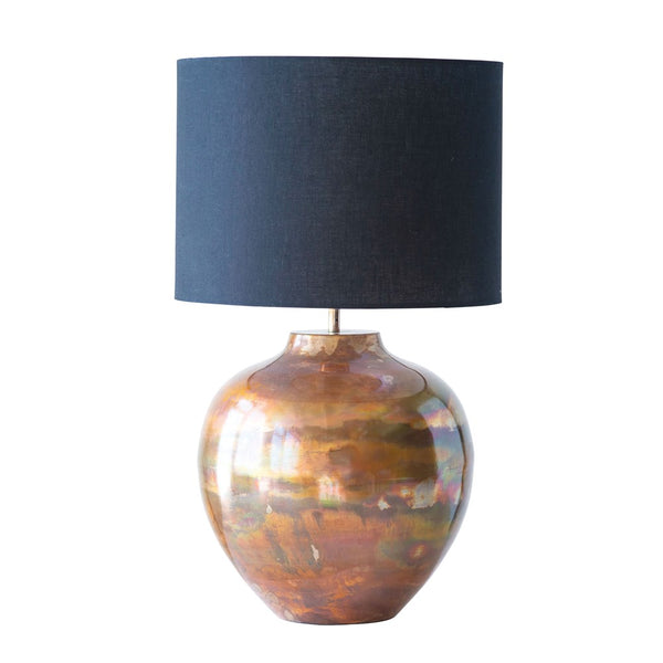 copper and glass table lamp