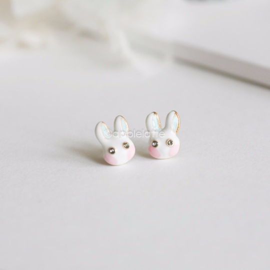 cute bunny earrings, blue pink bunny 