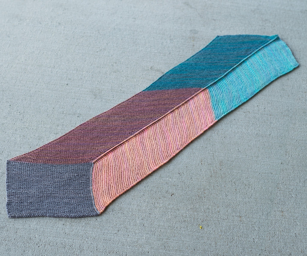 Shadow Prism 3D box scarf Andrea Rangel Gauge Dye Works knitting pattern