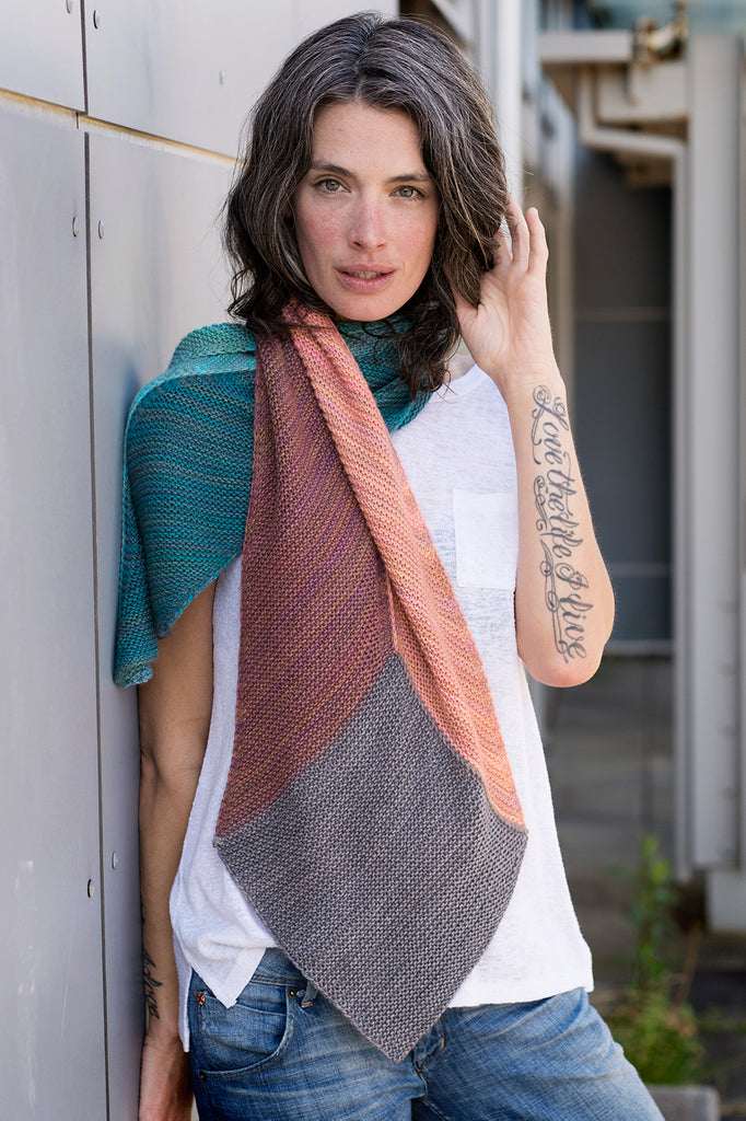 Shadow Prism knit scarf by Andrea Rangel and Gauge Dye Works Summer Yarn and Pattern Club