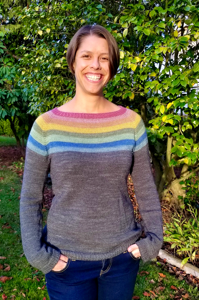 Flax Light sweater by Tin Can Knits in self striping Whiskey in a Teacup yarn from Gauge Dye Works
