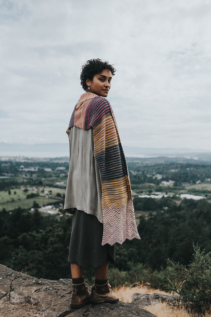 Morning and Evening knit scarf by Andrea rangel gauge dye works