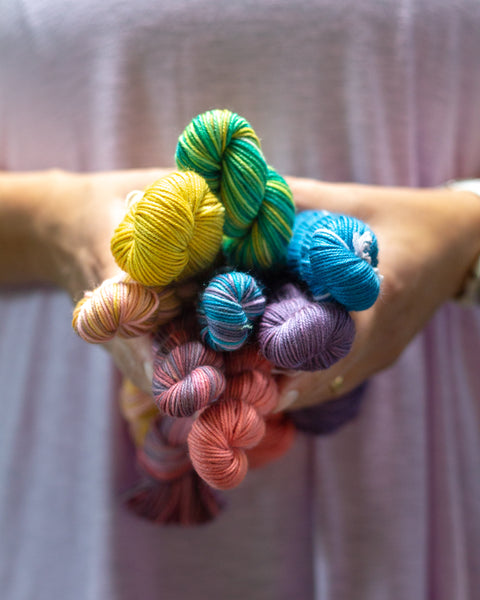 Gauge Dye works mini skein rainbow kit self striping yarn knitting vibrations