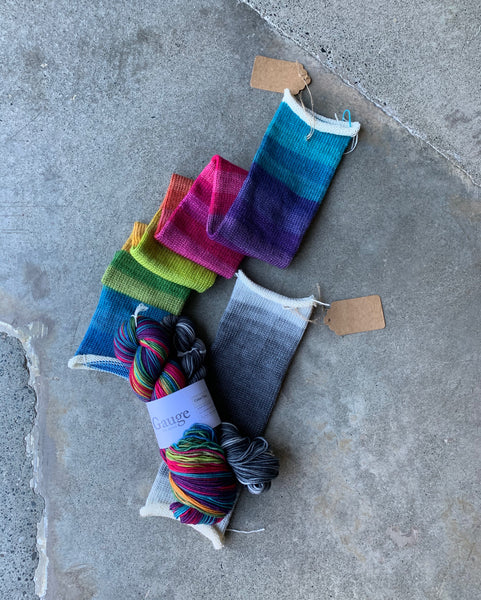 Knitted rainbow yarn