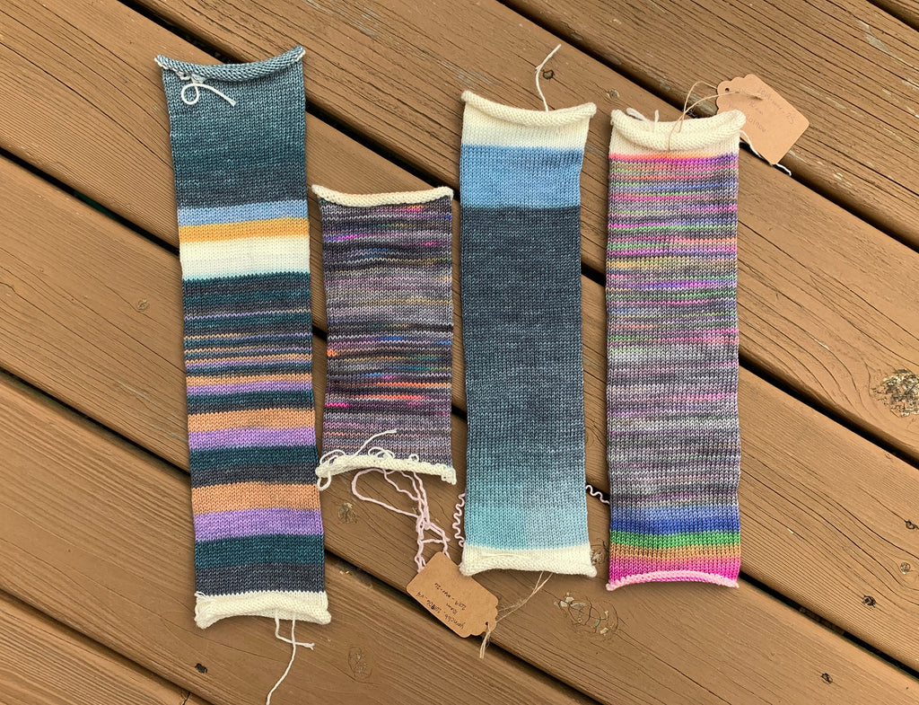 sock swatches knit on a circular sock machine