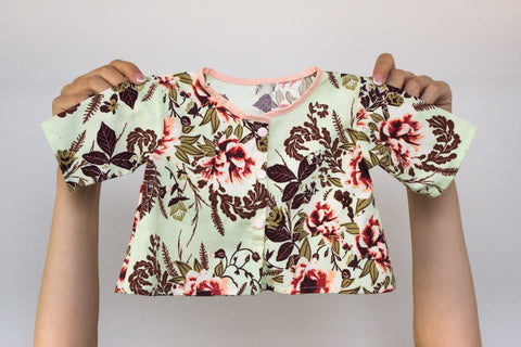 Oliver and S Layette with Bonnie Christine's Forest Floor Fabric