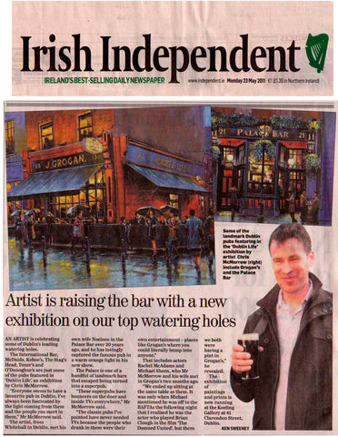 A newspaper article about Chris McMorrow Artist in the Irish Independent