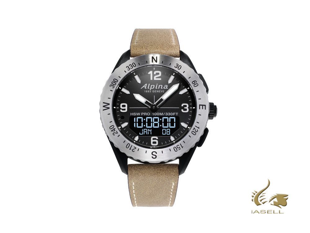 Smartwatch Alpina Alpiner X, 45 mm, Negro, GMT, Alarma, Fecha, AL-283LBBW5SAQ6