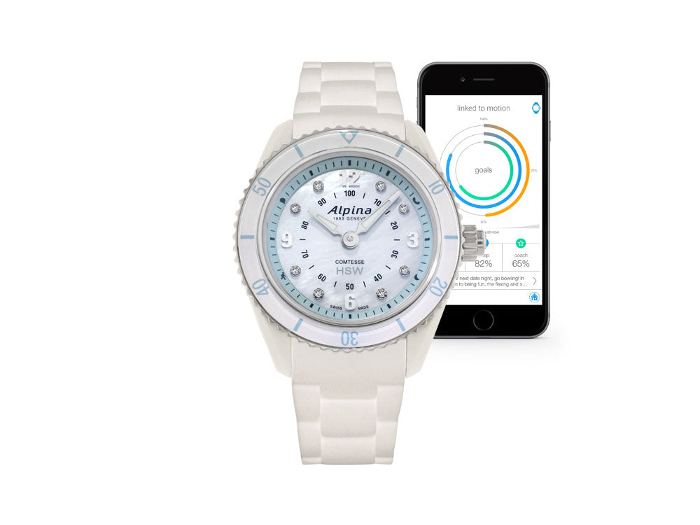 Reloj Alpina Comtesse Ladies Horological Smartwatch, Blanco, 8 Diamantes, 36mm