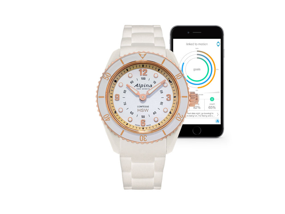 Reloj Alpina Comtesse Ladies Horological Smartwatch, Blanco/Dorado, Fibra vidro