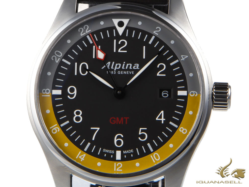 Reloj de Cuarzo Alpina Startimer Pilot, 42mm, GMT, Gris, Nato, Amarillo