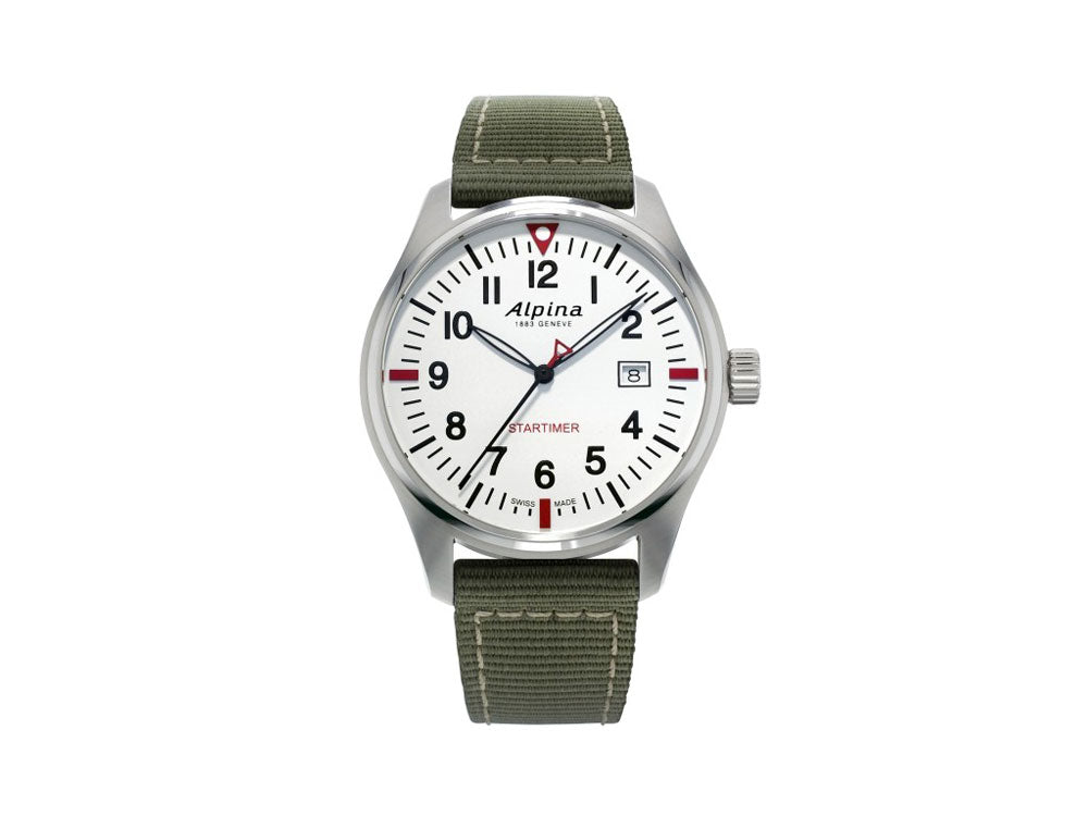 Reloj de Cuarzo Alpina Startimer Pilot, 42mm, Blanco/Verde, Día, AL-240S4S6