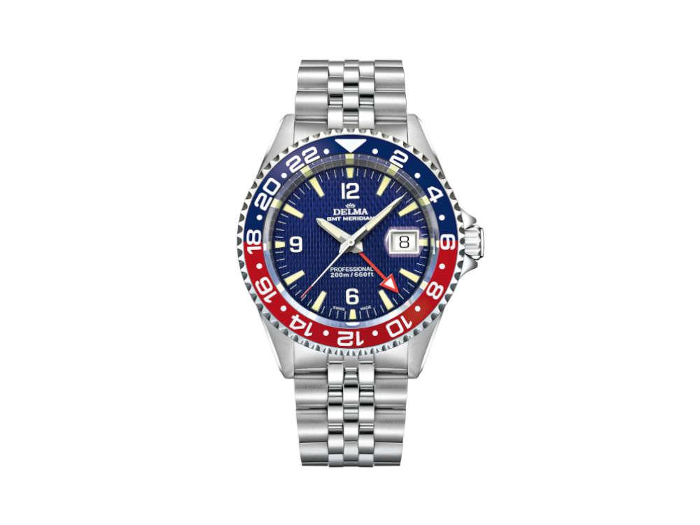 Reloj de Cuarzo Delma Diver Santiago GMT, Azul, 43 mm, 20 atm, 41701.648.6P044